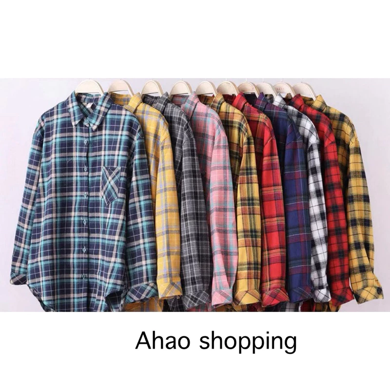 สินค้ามือ1 เสื้อลายสก็อตแขนยาว เสื้อทำงาน