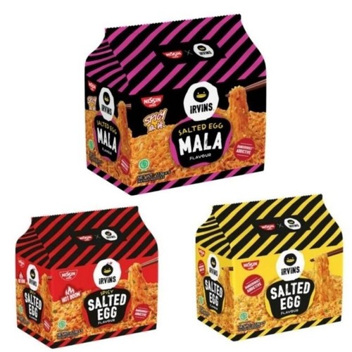 NISSIN SALTED EGG INSTANT NOODLE PACKET บะหมี่ไข่เค็ม เส้นเหนียวนุ่ม 1 แพ็ค มี 5 ซองใหญ่ มี 3 รสชาติ