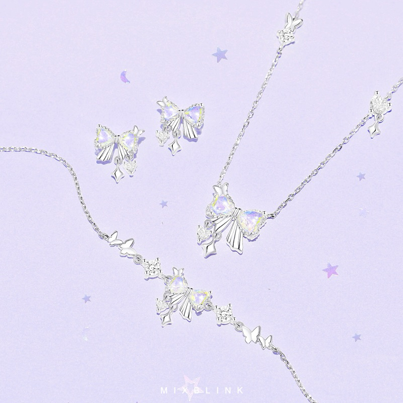 เซ็ท สร้อยคอ , สร้อยข้อมือ , ต่างหู เงินแท้ 92.5% ส่งฟรี EMS ♡ รุ่น Bonnie ♡ - โบว์ y2k สไตล์ MixBlink