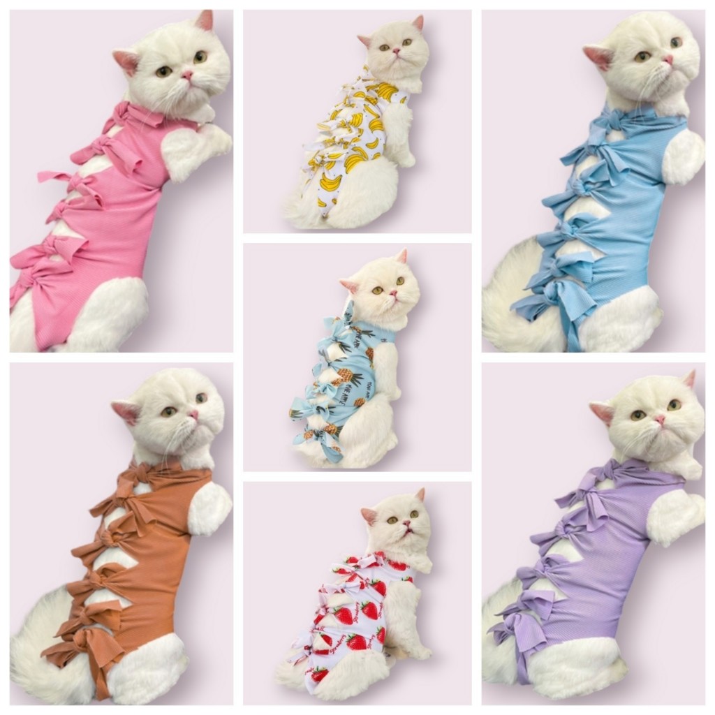 (HP18)*พร้อมส่ง!!เสื้อทำหมันสัตว์เลี้ยง กันเลียแผลแบบผูก ผ้ายืด นิ่ม หลายลาย ตรวจสอบขนาดก่อนสั่งด้วยน้า