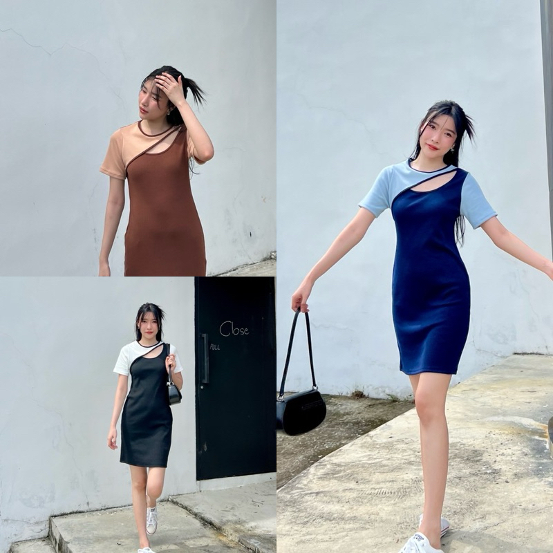 Missseed-Rylie dress เดรสเว้าอกใส่สไตล์เกาหลี ดีเทลทูโทนน่ารักๆ ได้ลุคเรียบหรูดูดี เก็บทรงสวยไปอีก