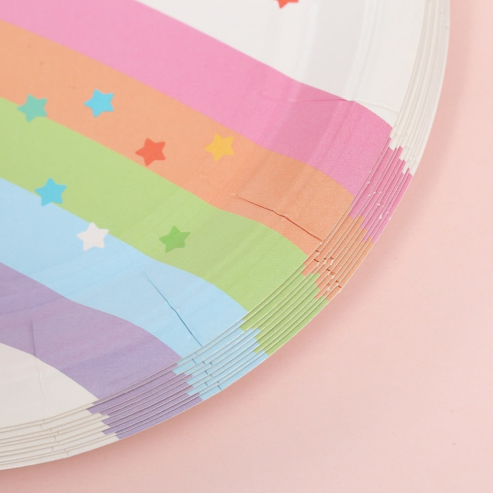 ปาร์ตี้วันเกิด จานกระดาษ แก้วกระดาษ จาน แก้ว กระดาษ Rainbow Plate Birthday Party Disposable Paper Pl