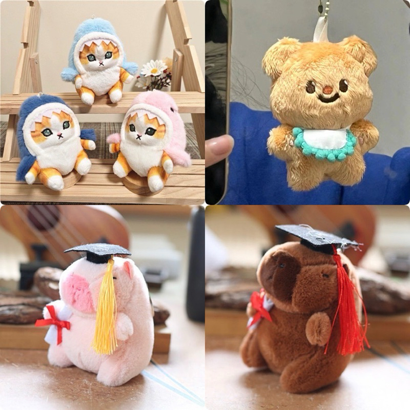 พร้อมส่งในไทย พวงกุญแจ ขนนุ่มนิ่ม หมีเนย , capybara , mofusand cat