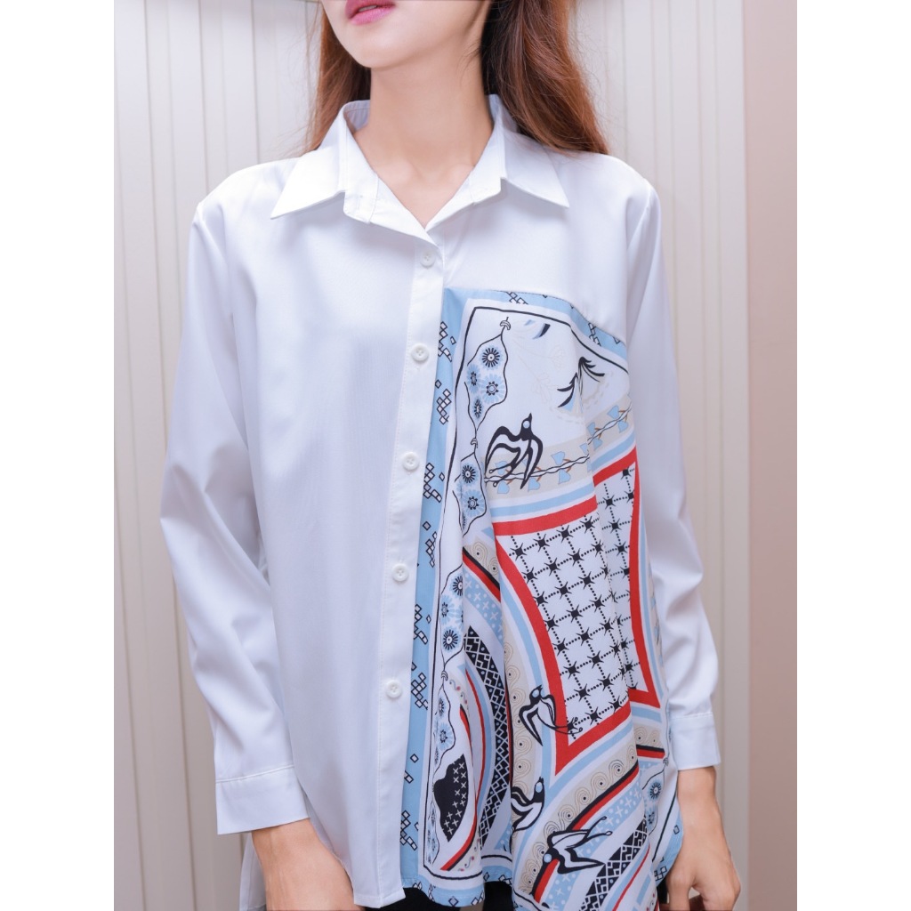 F72 เชิ้ตแขนยาวนกลายฟ้าสวยเก๋ไม่ซ้ำ