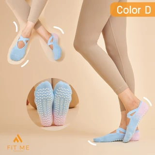 ถุงเท้าโยคะ พิลาทิส มีกันลื่น ข้อสั้น สายไขว้ ถุงเท้าผู้หญิง ฟรีไซส์ FitMeSportswear Rainbow Socks