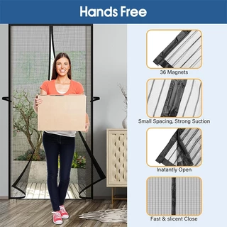 ม่านแม่เหล็กกันยุง ม่านกันยุงประตู ไฟเบอร์กลาส 90X210/100X210 ซม. ติดตั้งง่าย แถมฟรี หมุดทองเหลือง อากาศถ่ายเทได้สะดวกพร