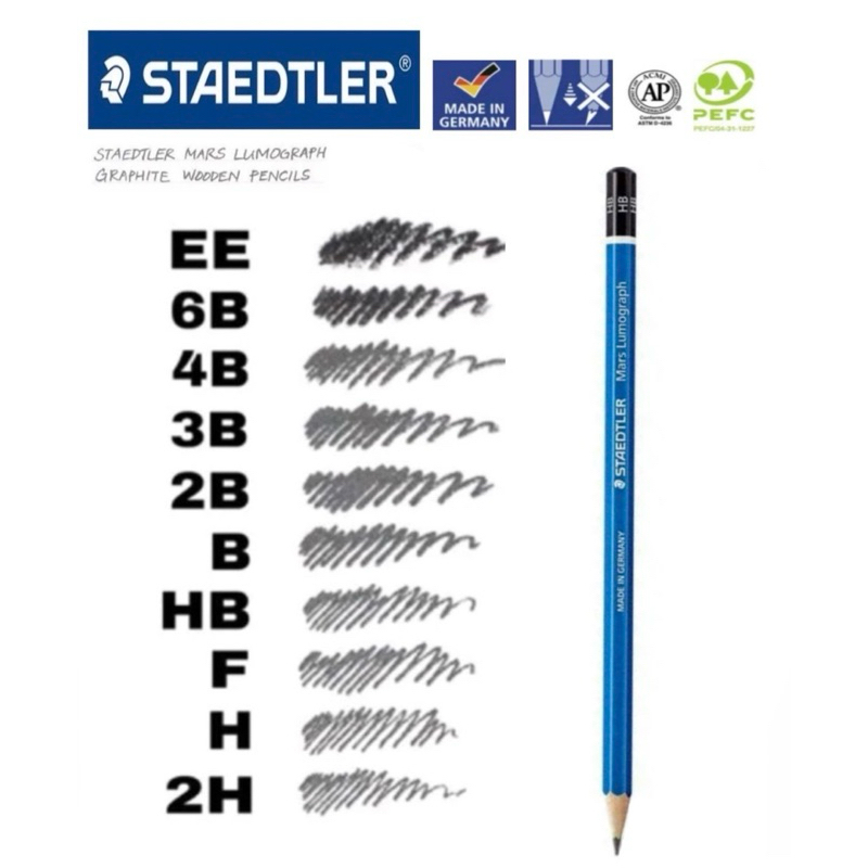 STAEDTLER Mars Lumograph ดินสอเขียนแบบ สเกตภาพ มีระดับความเข้ม EE 6B 4B 3B 2B B HB F H 2H