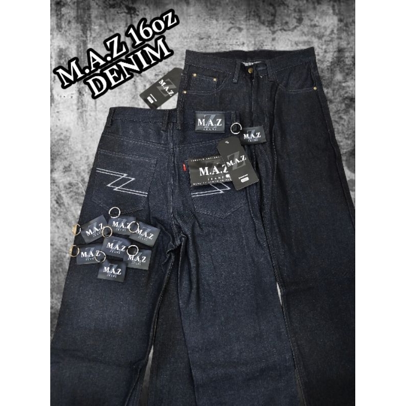 กางเกงยีนส์ M.A.Z กระบอกใหญ่ผ้าดิบ 16oz ปั้นเฟรด แถมป้ายแบรนด์แท้ ดีเทลใหม่ล่าสุด