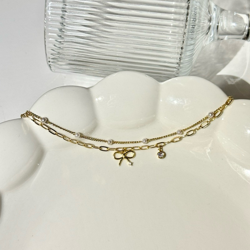 TROPHIES.CO - Preppy Bow Pearl Bracelet สร้อยข้อมือโบว์✨