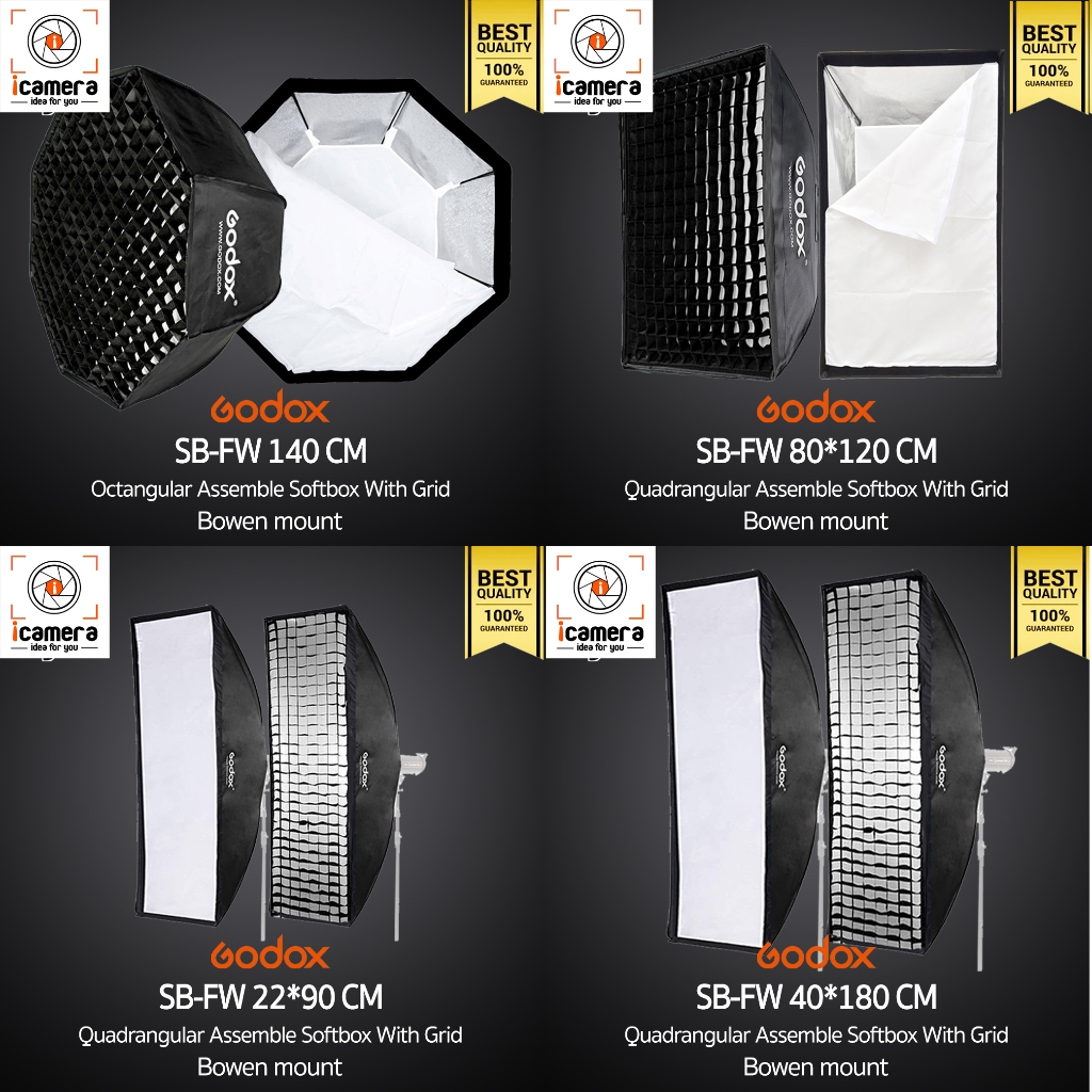 Godox Softbox SB-FW with Grid 140, 120, 95, 80*120, 70*100, 60*90, 60*60, 40*180, 35*160, 30*120, 22*90 cm. -Bowen Mount