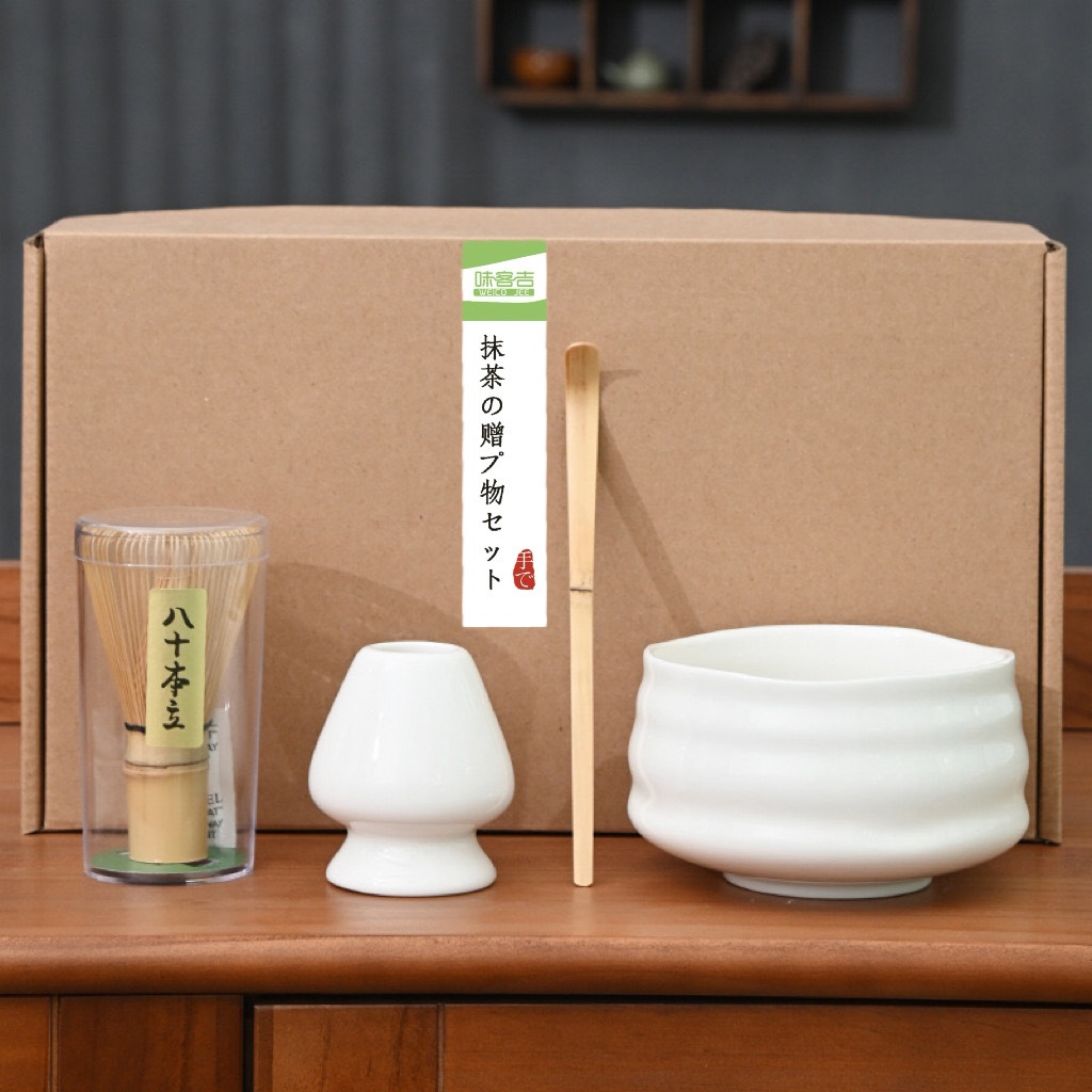👍🔥📣ชุดเซ็ทชง matcha 4 ชิ้น อุปกรณ์การชง ลายข้าวโอ็ต แปรงไม้ไผ่รุ่น 100 ซี่  แท่นวางแปรง และ ช้อนตักชา [K90]