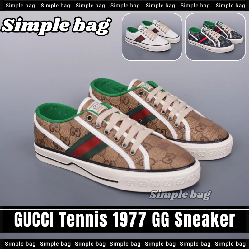 💯กุชชี่💥GUCCI Tennis 1977 GG Sneaker Women's Sneaker & Men's Sneaker รองเท้าผ้าใบ #Simple bag