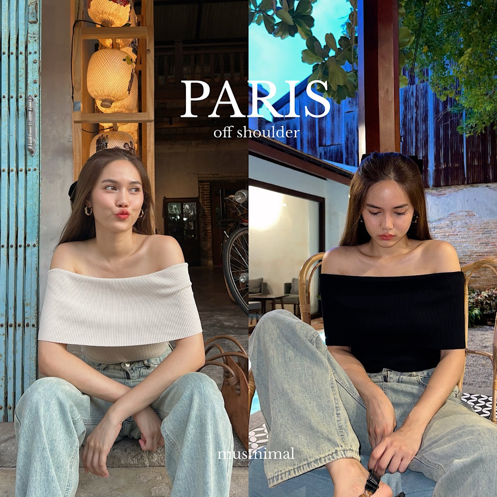 (พร้อมส่ง ทุกสีค่ะ) MUSTNIMAL | PARIS off shoulder เสื้อปาดไหล่ผ้าทอพรีเมียม TP025