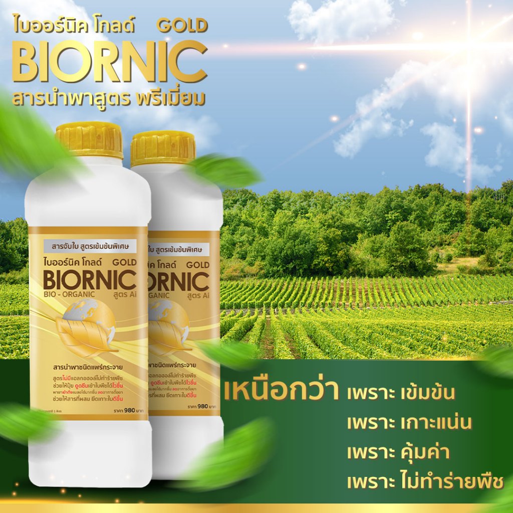 Biornic-ไบออร์นิคโกลด์ สารนำพาสูตรพรีเมี่ยม สารจับใบสูตร Ai  ขนาด 1ลิตร ราคา 289 จากปกติ 980