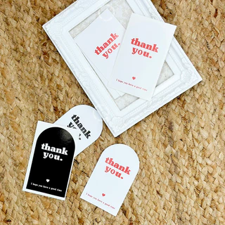 [พร้อมส่ง🇹🇭] สติ๊กเกอร์ "thank you.♥︎" ไดคัทโค้งด้านบน (แพค 50 ดวง) มีให้เลือก 3 สี