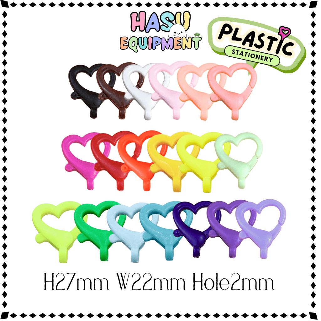 HasuEquipment 1 ชิ้น ตะขอพลาสติกหนา ทรงหัวใจ 22mm 19เฉดสี สำหรับทำพวงกุญแจ อะไหล่พวงกุญแจ