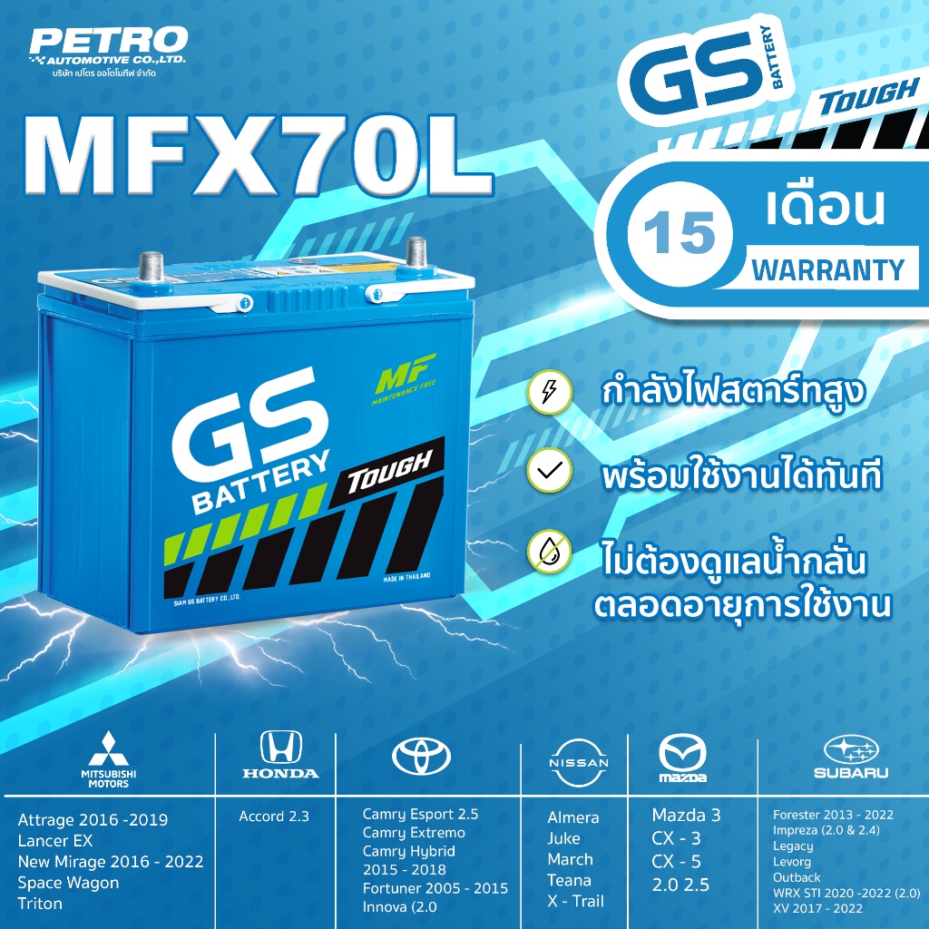 GS Battery MFX70L (พร้อมส่ง)  พลังทนทาน สำหรับทุกเส้นทางและการผจญภัย