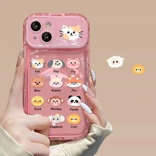 สำหรับ iPhone 11 15 14 13 12 Pro MAX 8 14 Plus XS MAX สวนสัตว์แพนด้าลิงสิงโตรูปแบบพลิกโทรศัพท์กรณีเคสไอโฟนคู่ลายการ์ตูน