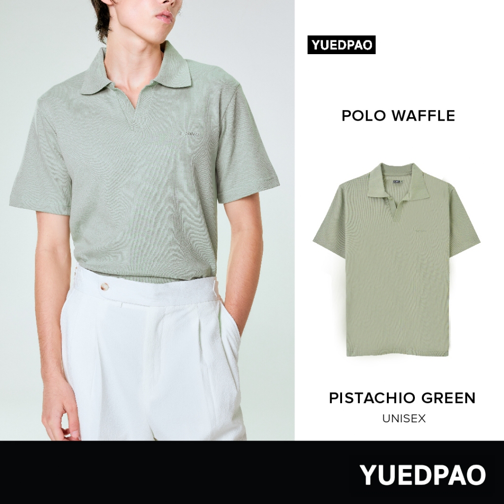 Yuedpao Polo Waffle ผ้าหนาทรงสวย ยับยากรีดง่าย เสื้อยืดเปล่า เสื้อโปโล สี Pistachio Green