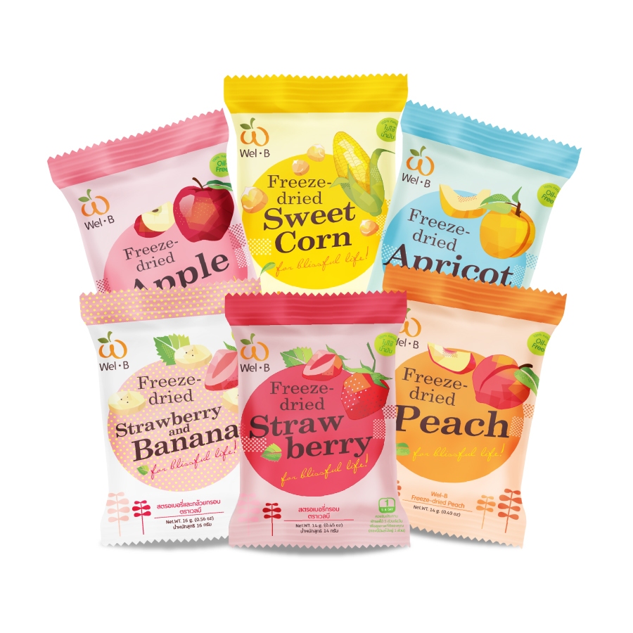 Wel-B Freeze-dried Mixed Fruit 12-16g (ผลไม้รวมกรอบคละรส 12-16 กรัม รสละ 1 ซอง > รวม 6 ซอง)
