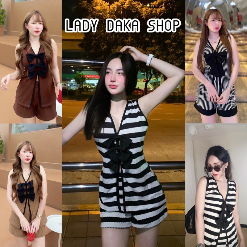 งานไทย🧡LADY DAKA SHOP🧡 ชุดเซ็ต2ชิ้น แขนกุดแต่งอะไหล่โบว์+กางเกงขาสั้น