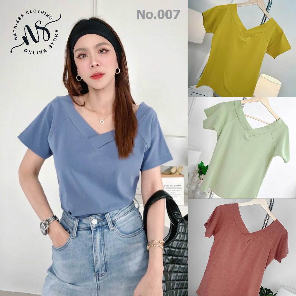 007 เสื้อยืด คอวีหน้า วีหลัง ฟรีไซส์ อก 36-40 ผ้ายูนิโค่ล ไม่ต้องรีด ผ้าไม่ย้วย เสื้อผ้าแฟชั่นผู้หญิง