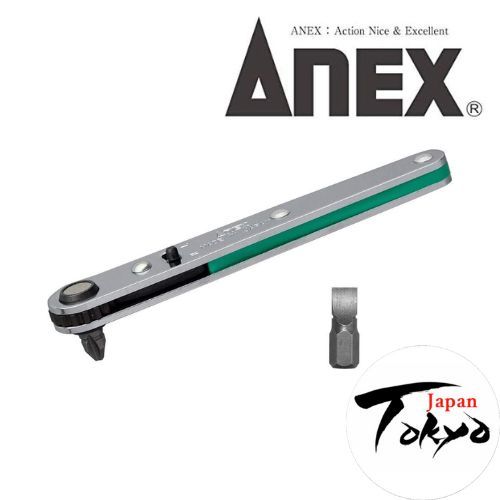 【100% Authentic Japan】Anex Ultra Low Profile Offset Ratcheting Screwdriver for Tight Area (Magnetic 2 Bits Set)