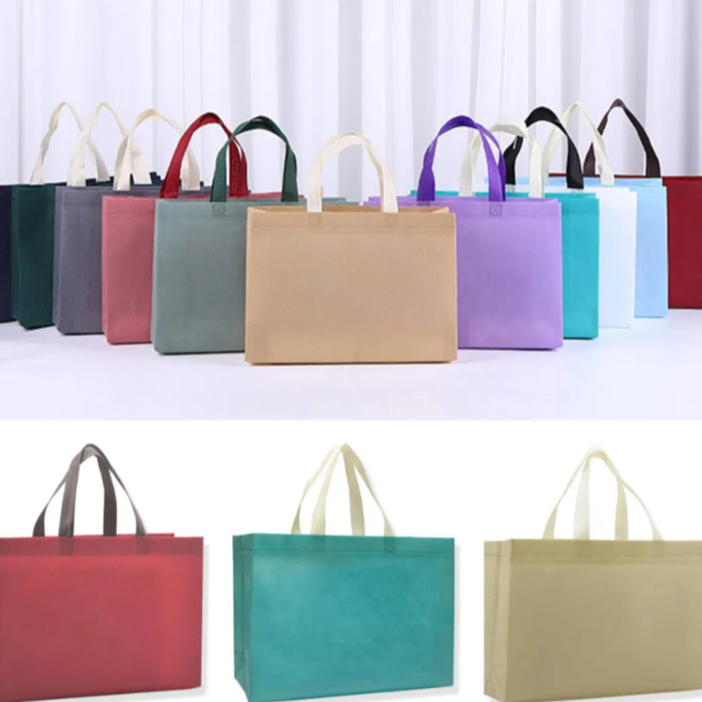 พร้อมส่ง ถุงผ้าสปันบอนด์ ลดโลกร้อน ถุงช้อปปิ้ง สีทูโทน ขยายข้างไม่ขยายก้น ถุงผ้าไม่ทอ หนา 70 แกรม