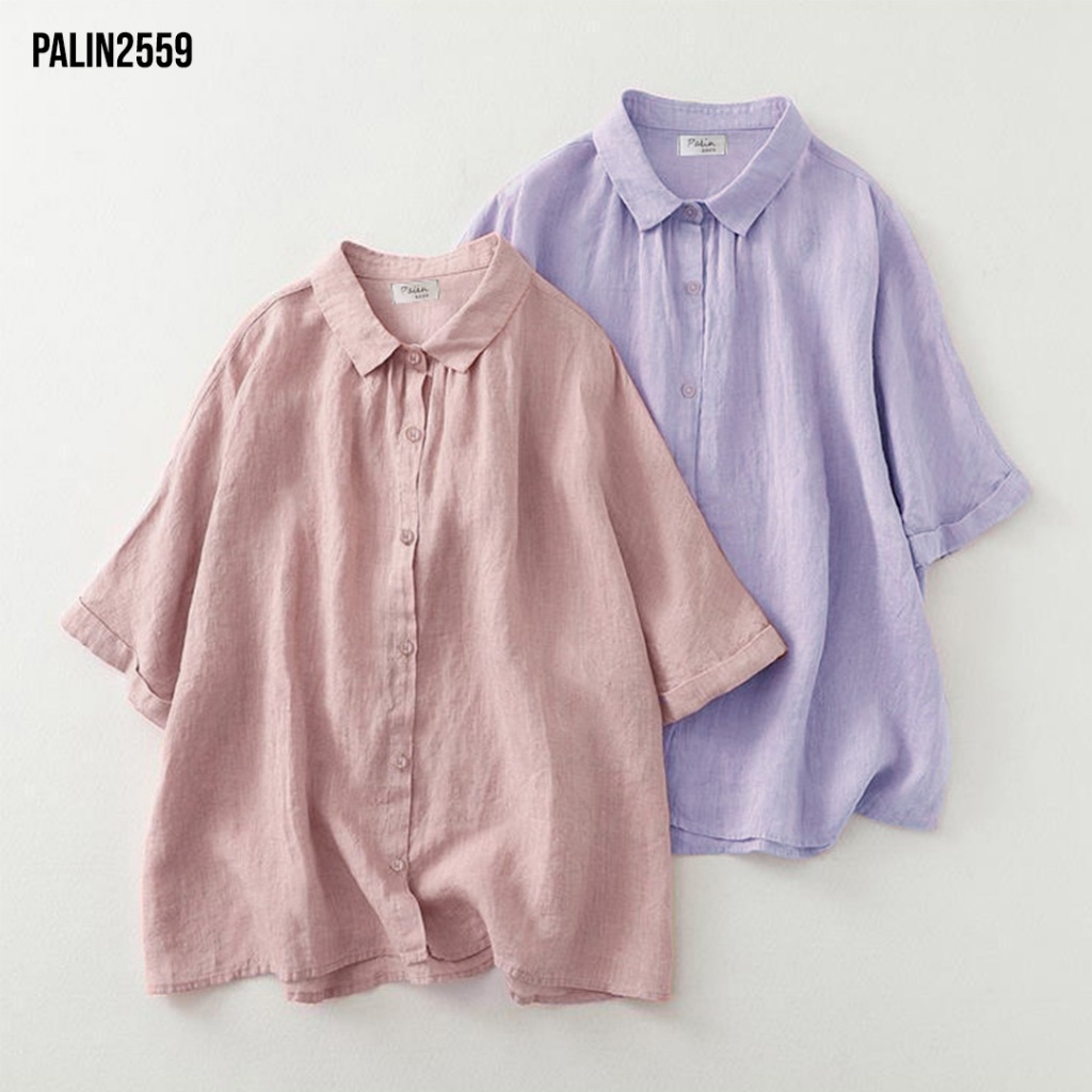S403 - เสื้อผ้าฝ้ายคอปก แขนสั้น กระดุมผ่าหน้า โอเวอร์ไซส์