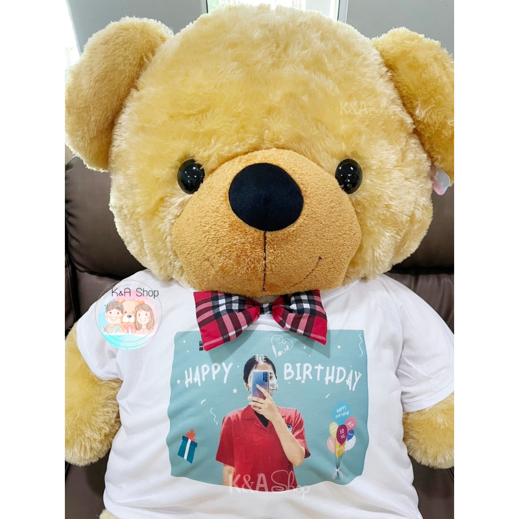 ตุ๊กตาหมีใส่เสื้อสกีน ขนาดใหญ่ (ใส่เสื้อสกีนลายตามใจชอบ) ของขวัญพิเศษแทนใจ ของขวัญวันเกิด วันครบรอบ ของขวัญรับปริญญา