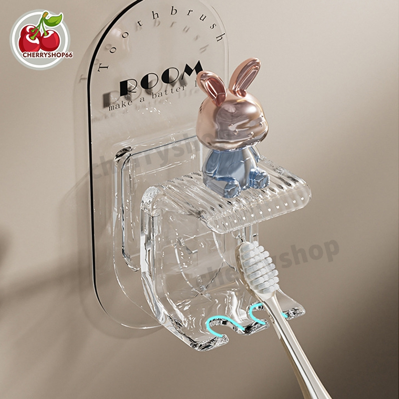 ชั้นวางแปรงสีฟันไฟฟ้า ที่วางแปรงสีฟัน ติดผนัง ใส่แก้ว ลายการ์ตูนกระต่ายน่ารัก ไม่มีกลิ่นเหม็น ติดทน แถมฟรีแก้วน้ำ - รูปที่ 2