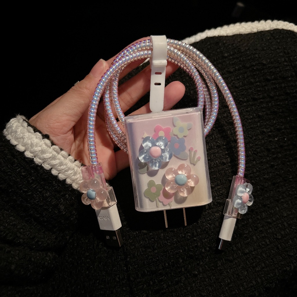 【ดอกไม้ชมพู】ชุดถนอมสายชาร์จ ชุดเเต่งสาย สำหรับ หัวชาร์จแอนดรอยด์ 80วัต vivo33W 18W 44W oppo33W oppo67W oppo80W