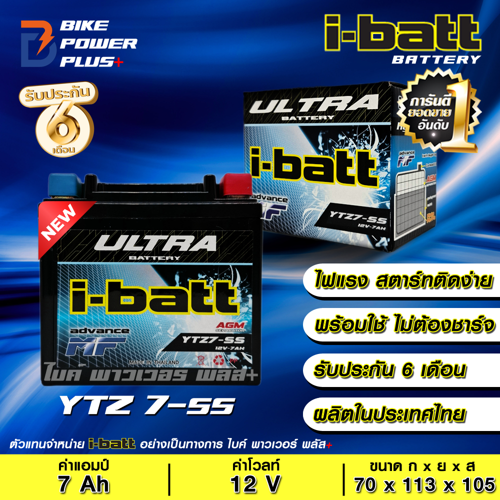 **ผลิต 10/2025** แบตเตอรี่ i-Batt รุ่น YTZ7-ss ขนาด12V/7Ah สำหรับ HONDA CLICK 125i/150i / CBR150 / P