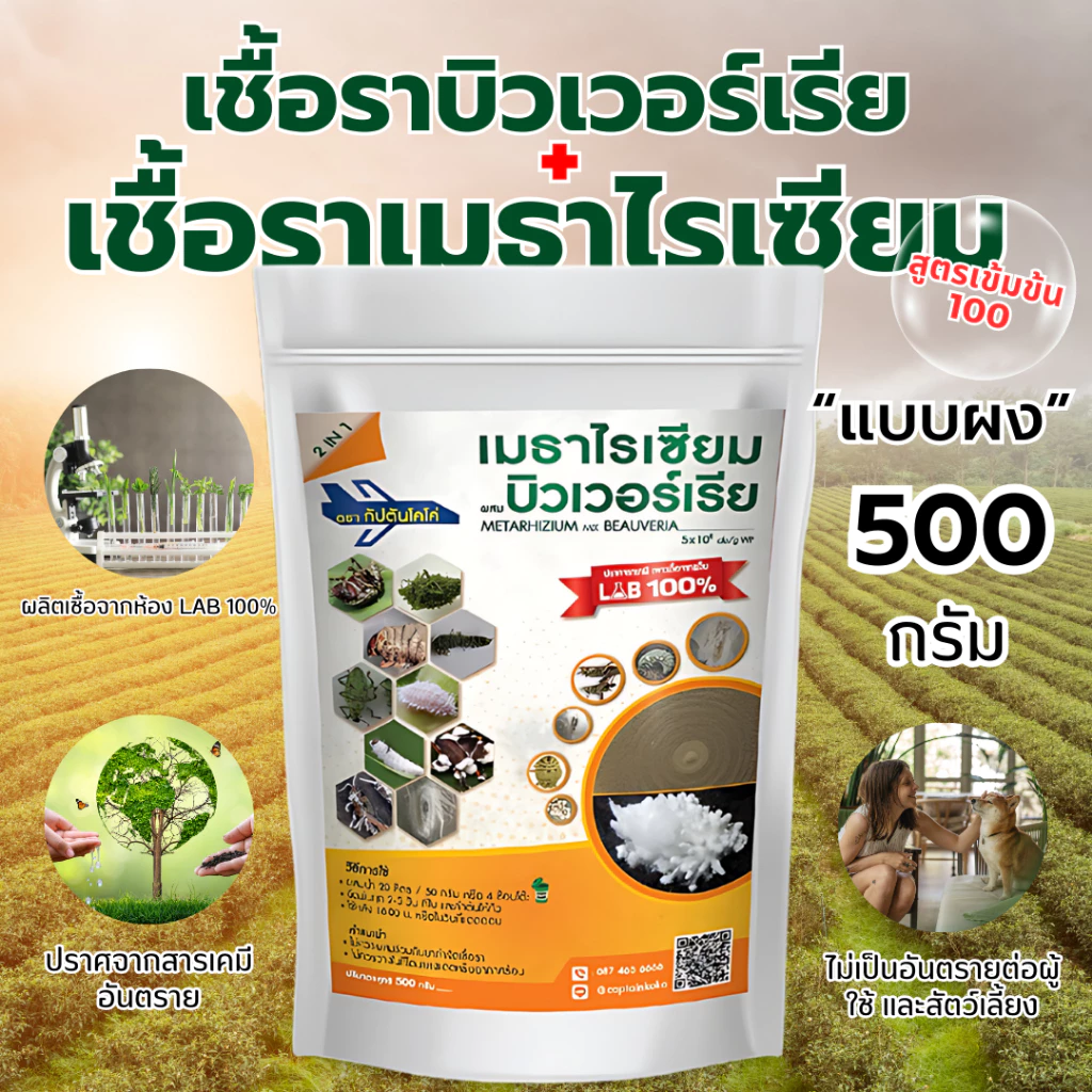 เมธาบิว สูตรเข้มข้น เชื้อราบิวเวอร์เรีย + เชื้อราเมธาไรเซียม แบบผง ปลอดภัย 100 %