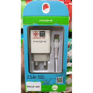 ชุดชาร์จMaimi รุ่นLP-A01（T13)(มี มอก.) 2.1A for IP Micro type-c (มอก.62368 เล่ม1-2563)