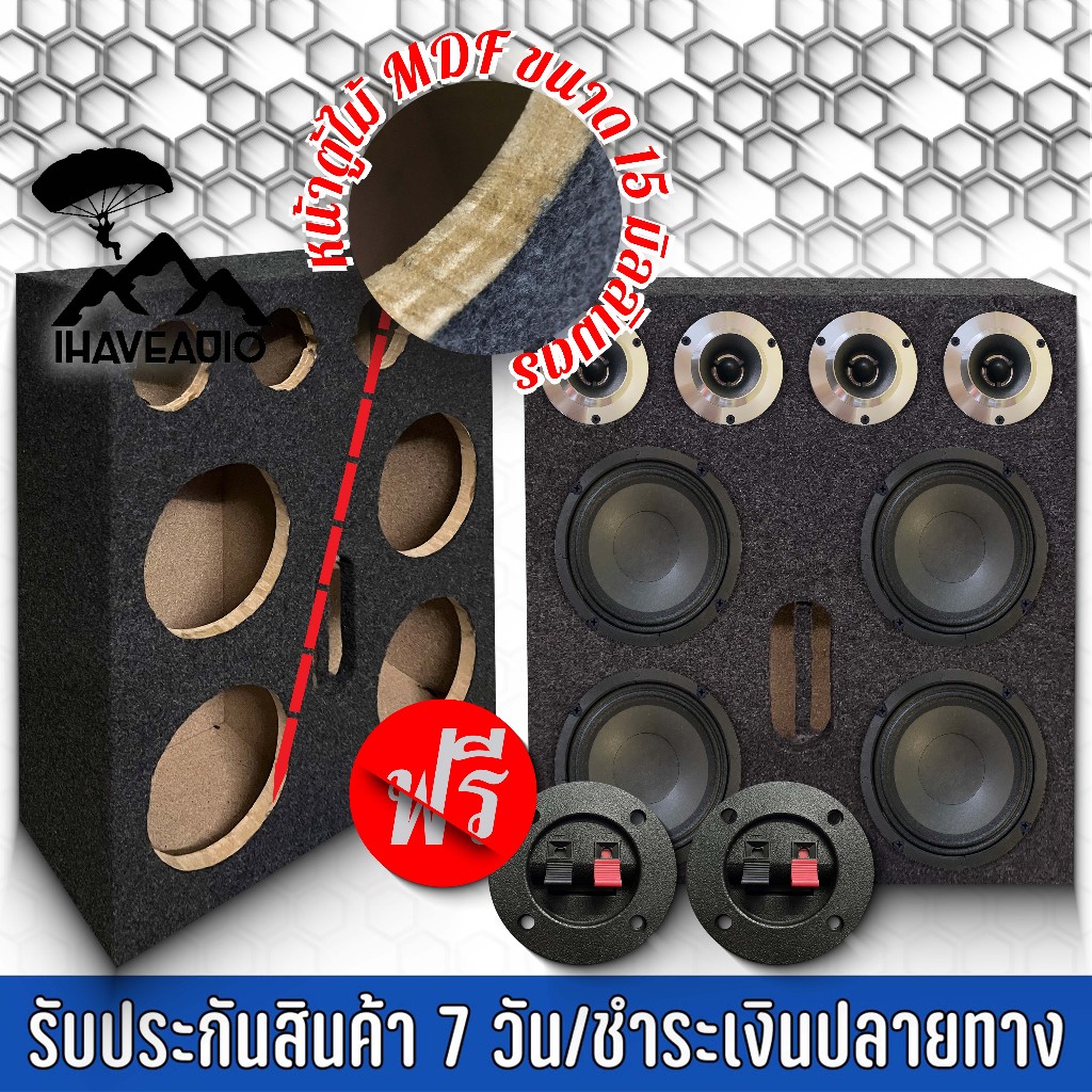 ตู้ลำโพงเปล่า Ihaveaudio รองรับดอกลำโพงเสียงกลาง 6/6.5 นิ้ว 4 ดอก + แหลมจาน 4 นิ้ว 4 ดอก Ihaveaudio-024 (ราคาต่อ 1 ชิ้น)