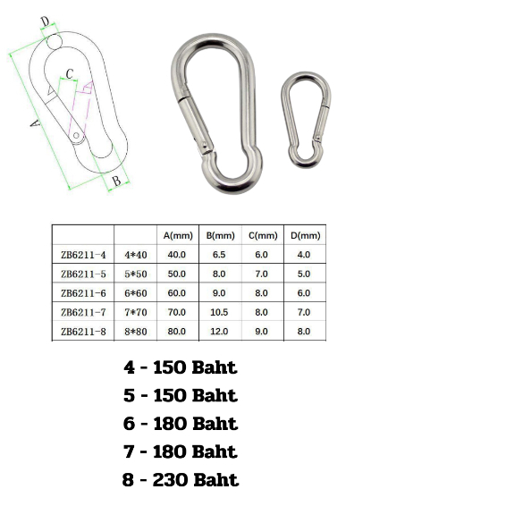 Carabiner Hook 316 ตะขอเกี่ยวของอเนกประสงค์ สำหรับใช้กับน้ำทะเล เกรดอย่างดี
