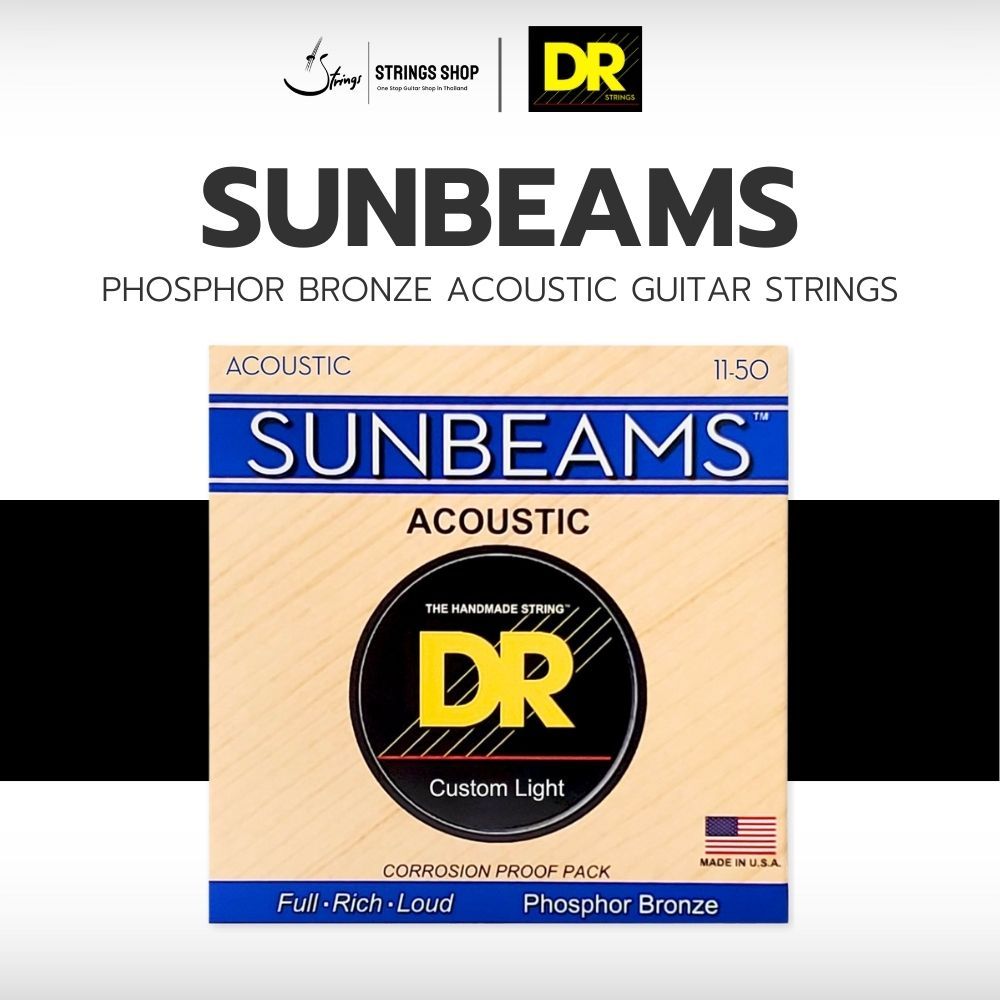 สายกีตาร์โปร่ง DR Strings SUNBEAMS™ - Phosphor Bronze Acoustic Guitar Strings (RCA-10,RCA-11,RCA-12)