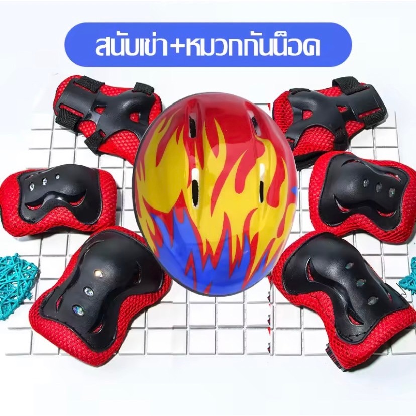 (เซ็ทสนับเข่า)ชุดสนับป้องกันเข่าป้องกันข้อศอกและข้อมืออุปกรณ์ป้องกันกีฬาสำหรับเด็กหมวกกันน็อค J12