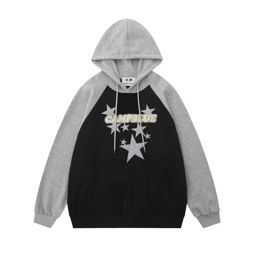 เสื้อกันหนาว แขนยาว มีฮู้ด แบบสวม ผ้าสำลี เบาบางสวมใส่สบาย ลายดาว น่ารัก