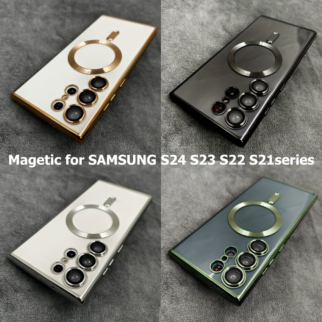 เคสโทรศัพท์samsung เคสใส tpu plating เคสขอบสี Magnetic เคส compatible ซัมซุงs24 S23 fe S22 S21 S20 Ultra TPU soft #!9