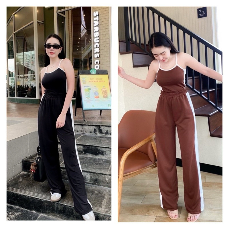 พร้อมส่ง ชุดเซตสายเดี่ยว+กางเกงขายาวแทบข้าง ใส่เข้ารูป หุ่นสวยสุดปัง