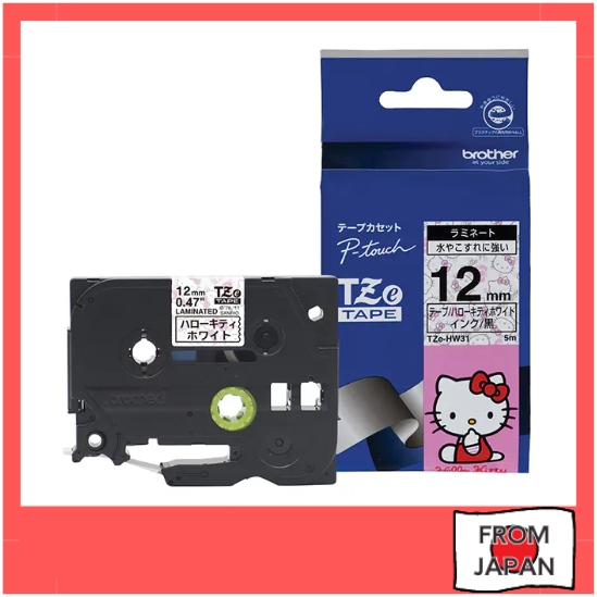 【Direct From Japan】brother TZe-HW31 [Laminate tape for label writer Pi-Touch, character type, Hello Kitty white tape, black letters, width 12mm, length 5m].