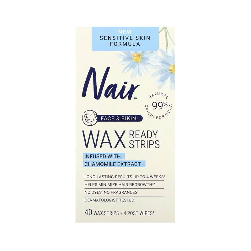 พร้อมส่ง Nair Wax ready strips for face & bikini 40 wax strips + 4 post wipes