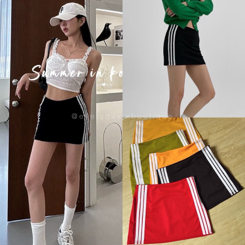 (290฿ฟรีส่ง) กระโปรงมินิสเกิร์ตเอวต่ำซิปข้าง เเถบขาวผ้ายืดอย่างดี ทรงสวยมากค่ะ mo.studio