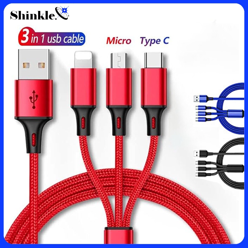 3 in 1 สายชาร์จเร็ว Type C Micro USB 120W 1.2 ม. 2 ม