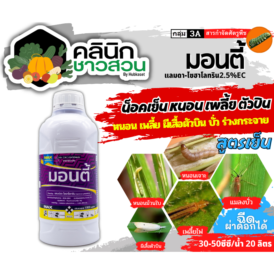 🥬 มอนตี้ (แลมป์ดา-ไซฮาโลทริน) บรรจุ 1ลิตร กำจัดเพลี้ยไฟ แมลงหร่า หนอนแดง เพลี้ยจักจั่น หนอนกอสีครีม หนอนห่อใบข้าว