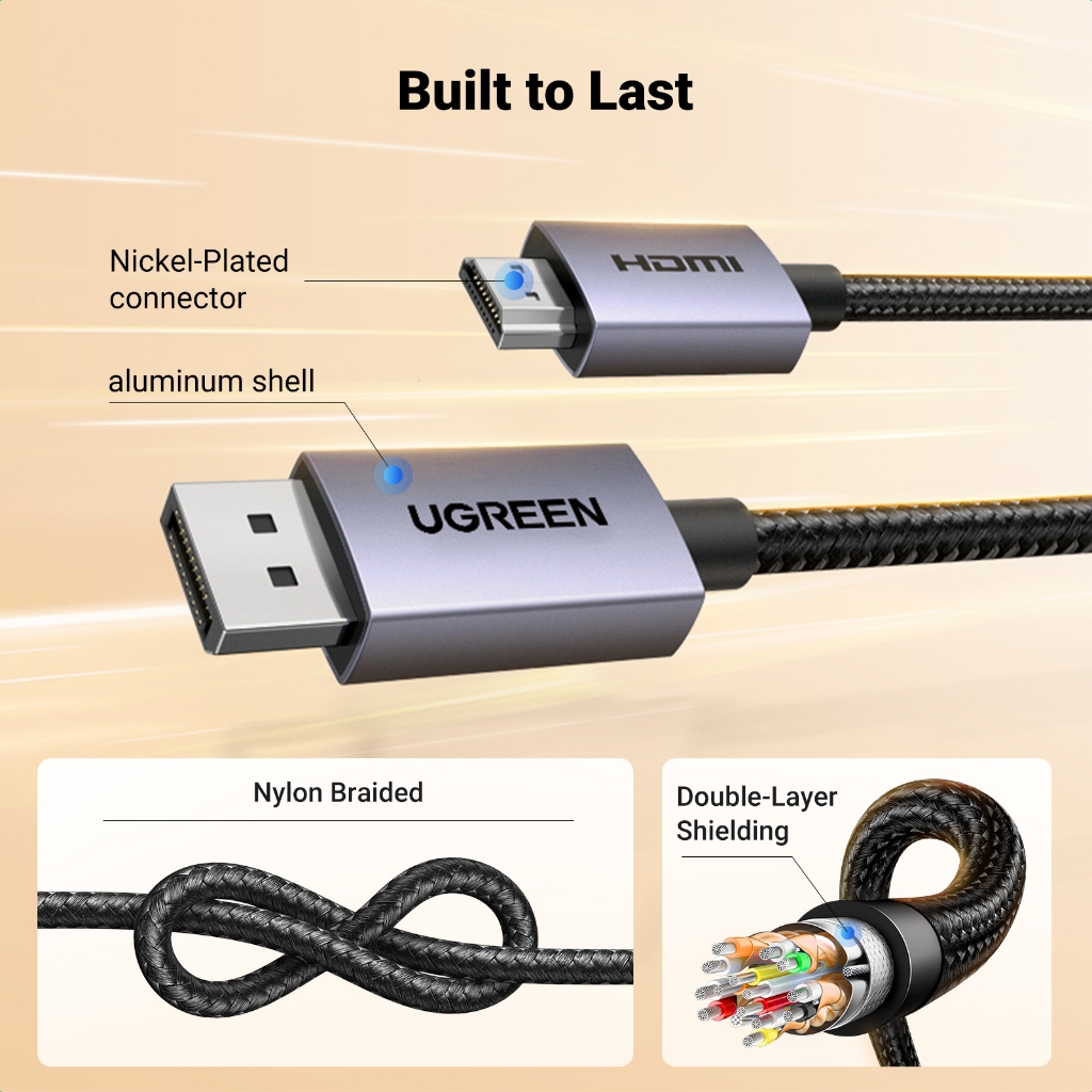 UGREEN รุ่น DP125 สายเคเบิลไนล่อนถัก DisplayPort Male to HDMI รองรับ 4K 30Hz สําหรับมอนิเตอร์ HDTV โปรเจคเตอร์ แล็ปท็อป