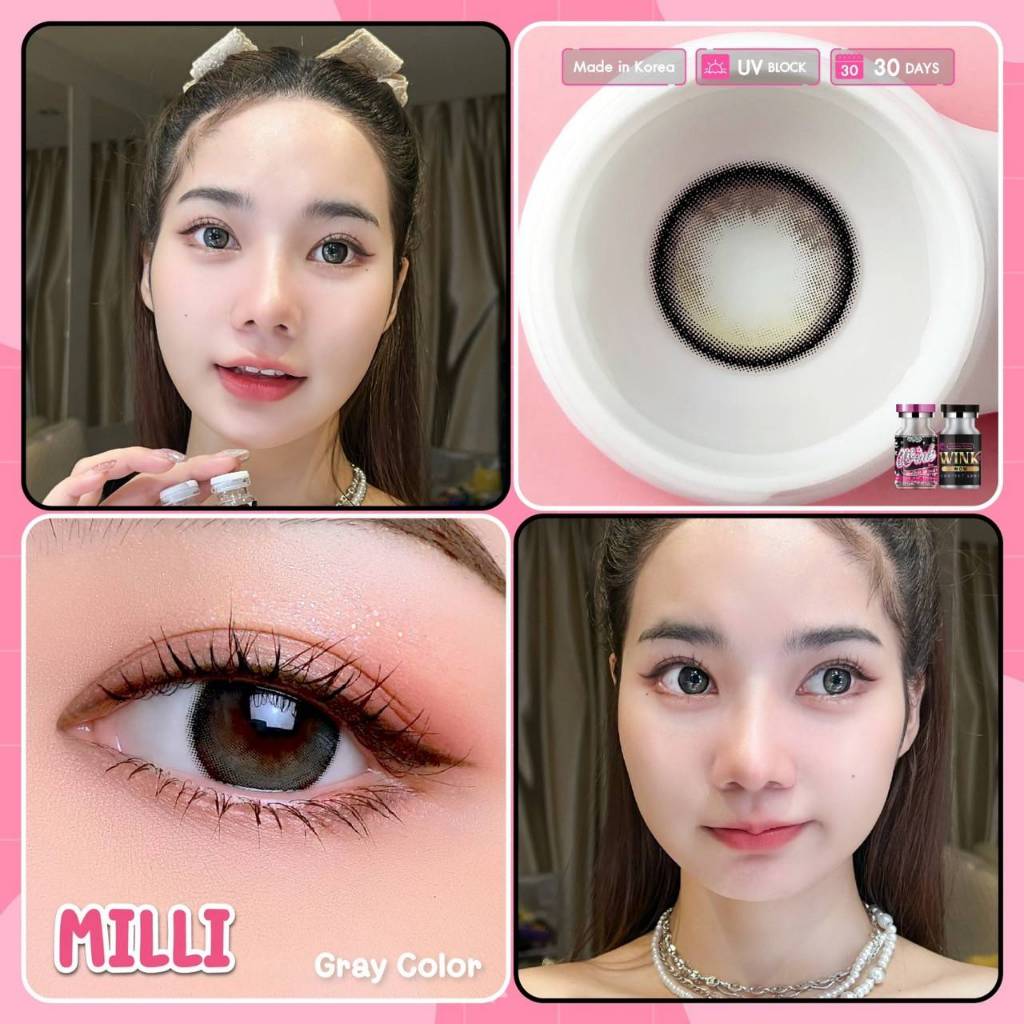 🔥เริ่ม 59 -.🔥คอนแทคเลนส์(บิ๊กอาย)🩷 MILLI GRAY 🖤เลนส์ฟิลเตอร์ไอจี คอนแทคเลนส์ค่าสายตาปกติWin.k [จำนวน