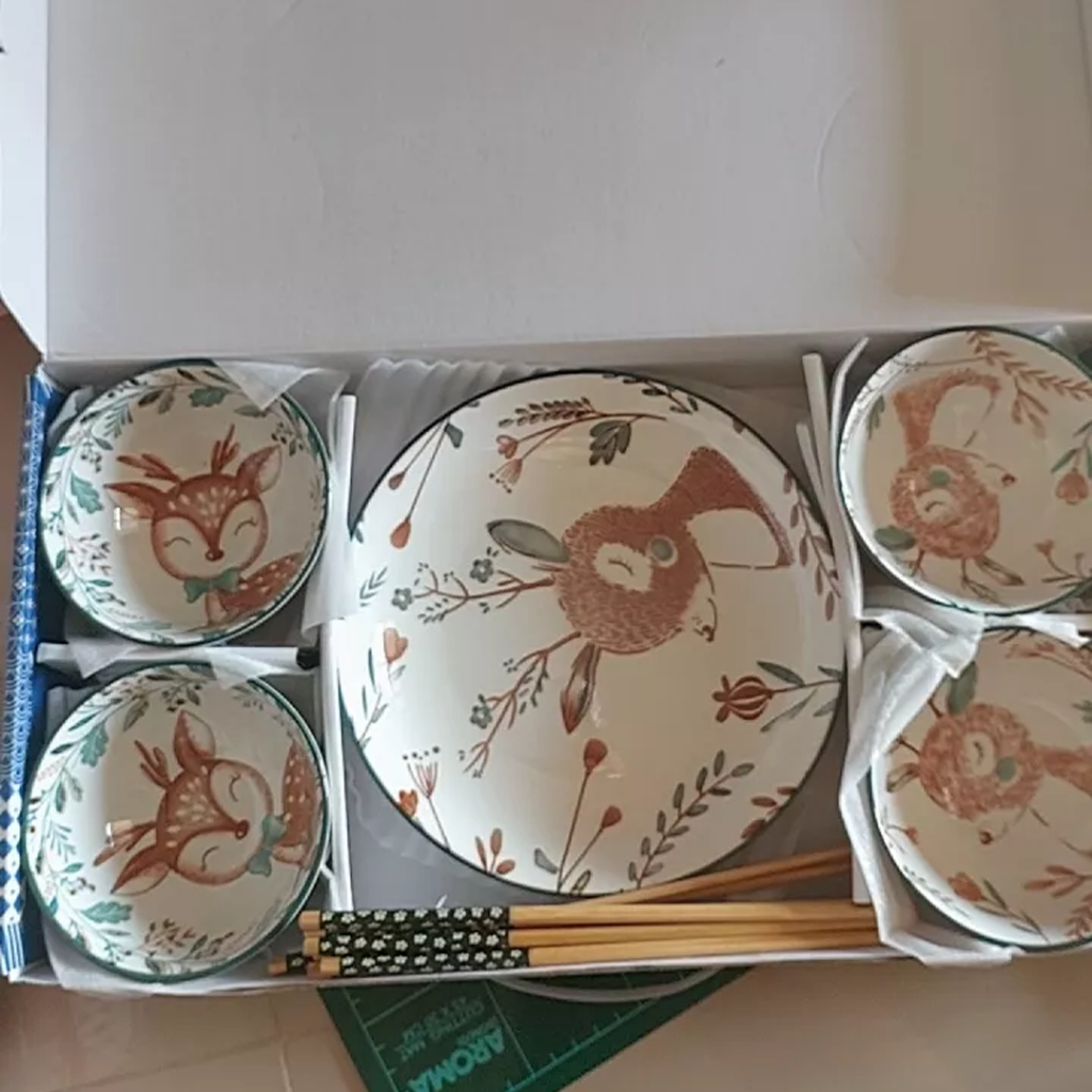 LIVITS ชุดถ้วยเซรามิค เข้าไมโครเวฟได้ ขนาด 4.5 นื้ว ถ้วยพร้อมกล่อง ทนความร้อน มีตะเกียบทุกกล่อง - รูปที่ 7